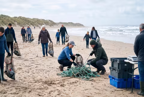 Community beach cleanup event — News imagery, community engagement.
